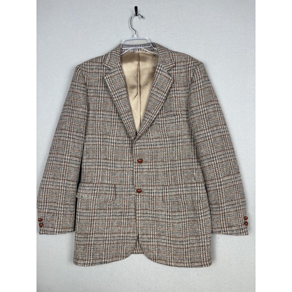 Vintage Neil Martin Blazer Mens 40L Brown Plaid Tweed Sport Coat Thalhimer Heavy
